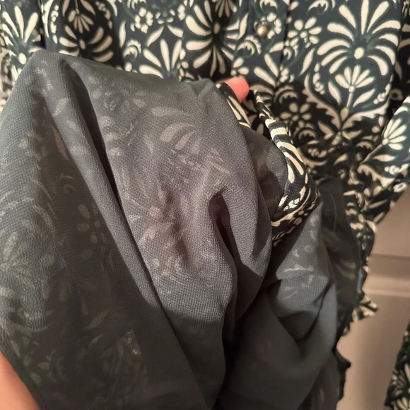 NWT Zara Green Printed Button Down Dress Braided Self Belt Elastic Sleeves LARGE - Picture 11 of 15